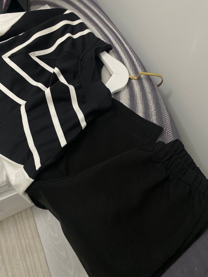 Siyah Baskılı Pamuklu Uzun Sweatshirt takım - Görsel 4