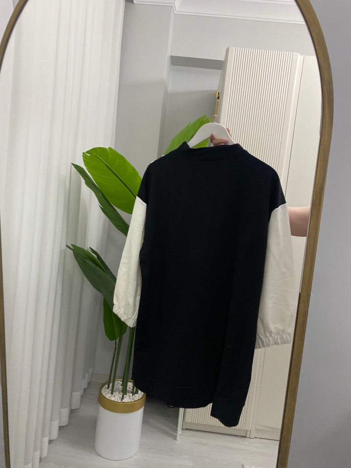 Siyah Baskılı Pamuklu Uzun Sweatshirt takım - Görsel 2