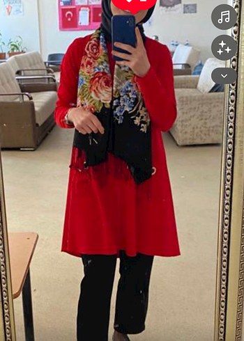 Loreen kırmızı krep tunik - Görsel 6