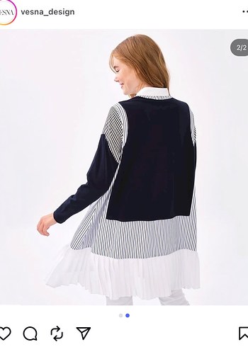 Vesna design çizgili lacivert tunik gömlek - Görsel 3