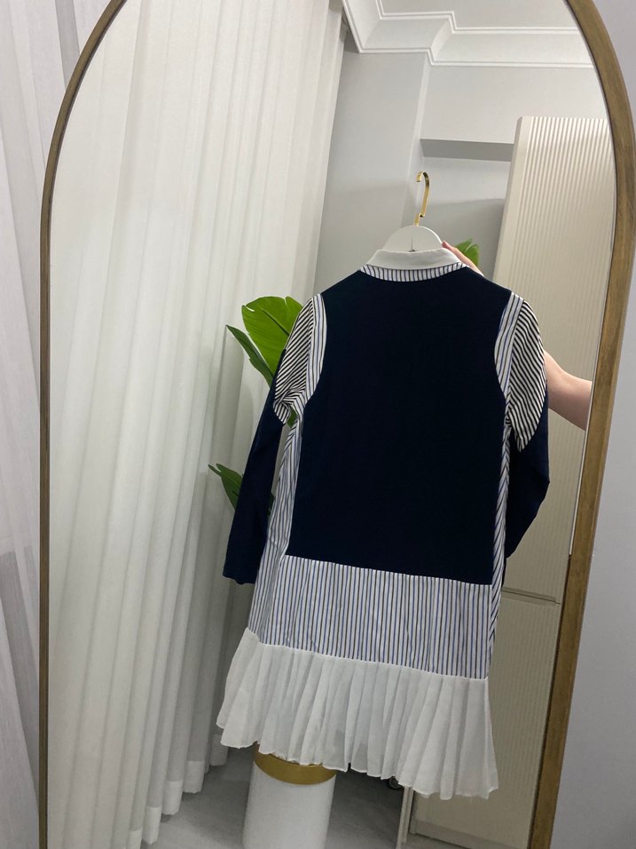 Vesna design çizgili lacivert tunik gömlek - Görsel 4