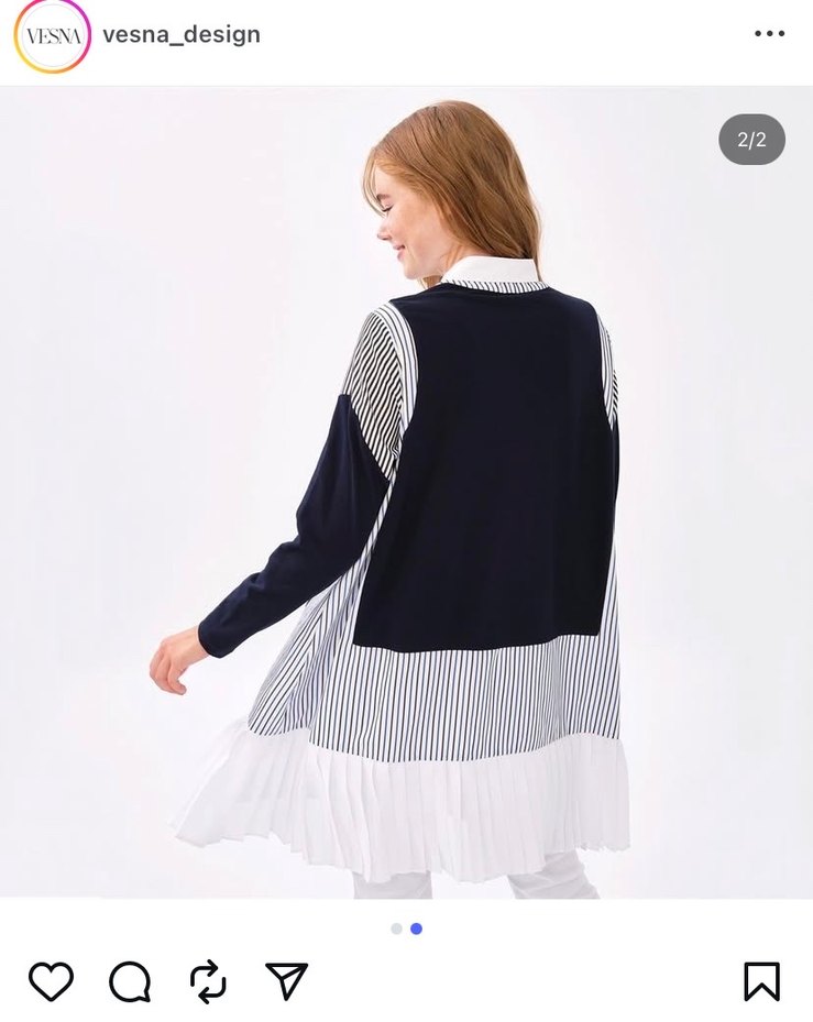 Vesna design çizgili lacivert tunik gömlek - Görsel 3