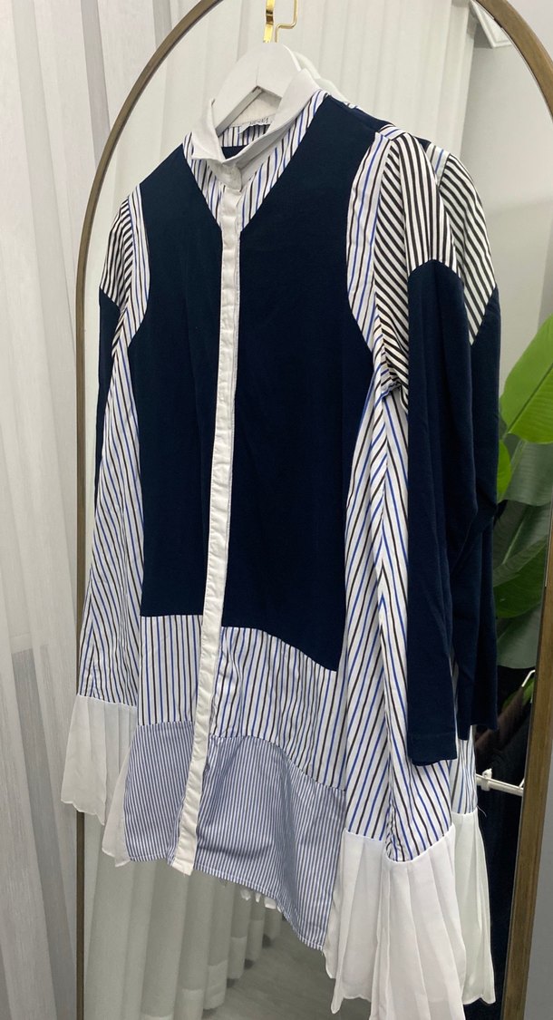 Vesna design çizgili lacivert tunik gömlek - Görsel 2