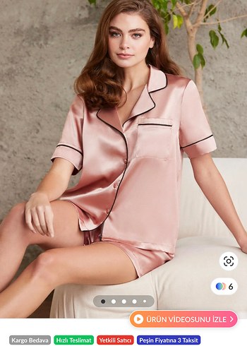 Pierre cardin Saten Şortlu Pijama Takımı somon,soğan kabuğu - Görsel 2