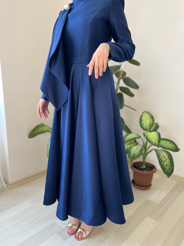 lacivert tesettür Abiye nişan söz elbise - Görsel 5