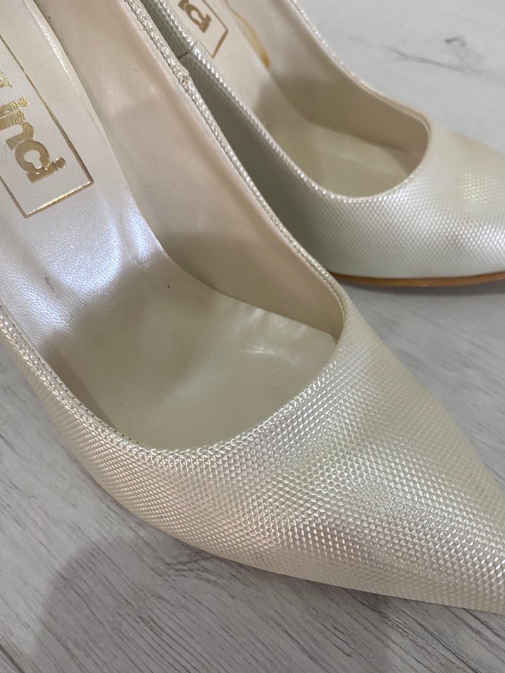 İnci marka nikah düğün beyaz Stiletto topuklu ayakkabı - Görsel 3