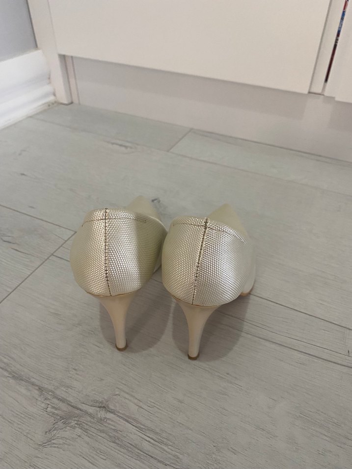 İnci marka nikah düğün beyaz Stiletto topuklu ayakkabı - Görsel 5