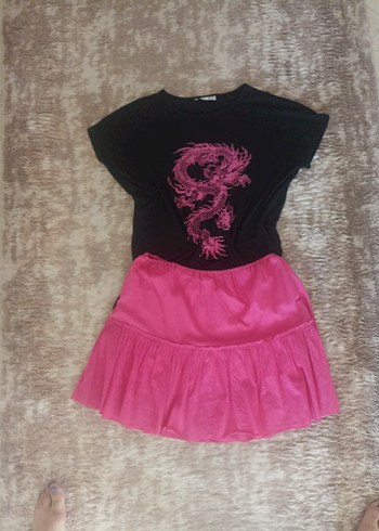 Pembe Mini Fırfırlı Kadın Etek