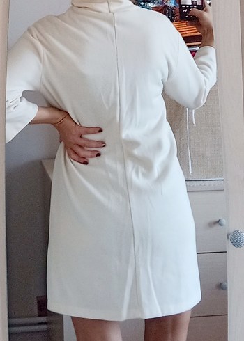 Balıkçı yaka ekru tunik elbise - Görsel 2