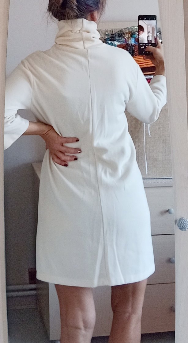 Balıkçı yaka ekru tunik elbise - Görsel 2