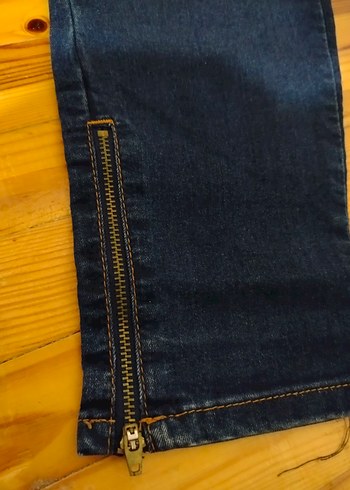 Kadın Parlak Lacivert Midi Denim Pantolon - Görsel 3