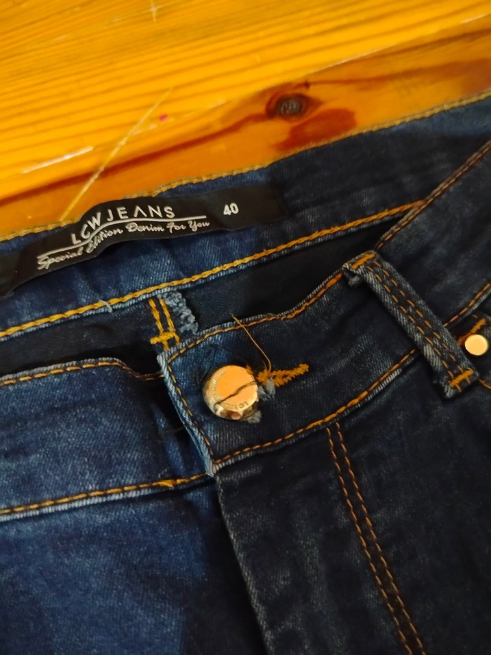 Kadın Parlak Lacivert Midi Denim Pantolon - Görsel 2