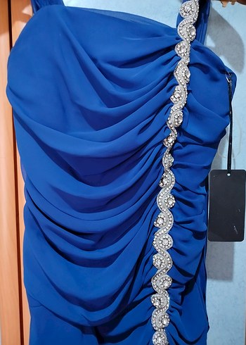 Drapeli Lacivert Uzun Abiye Elbise - Görsel 3