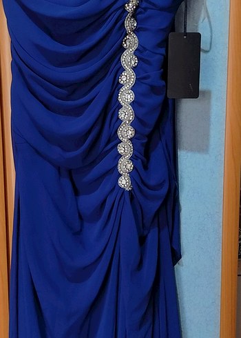 Drapeli Lacivert Uzun Abiye Elbise - Görsel 2