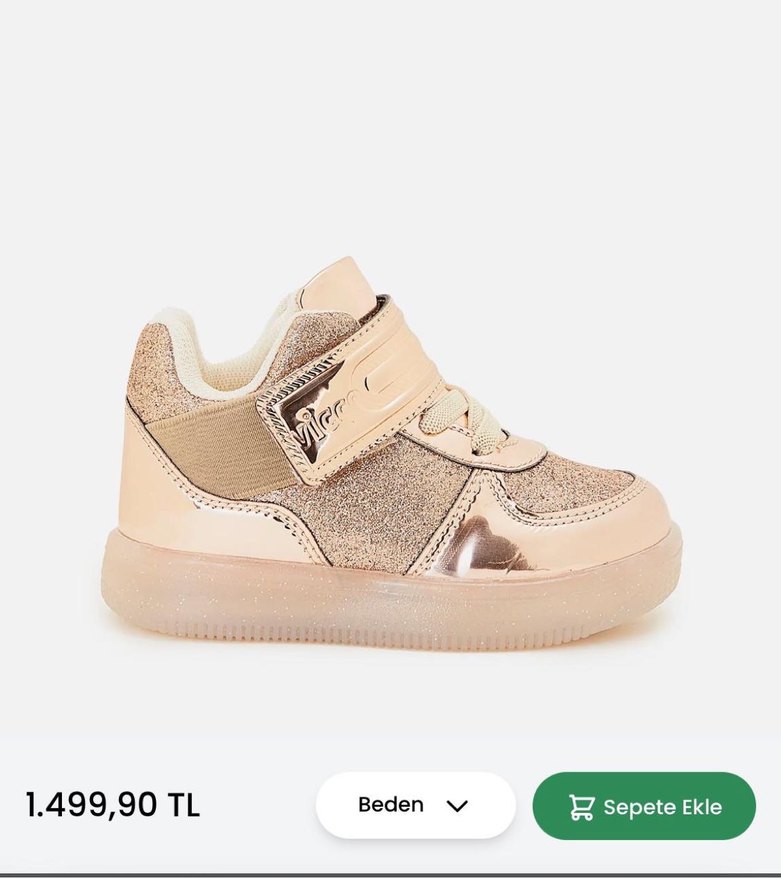 Kız Çocuk Parlak Altın Cırt Cırtlı Spor Ayakkabı - Görsel 4