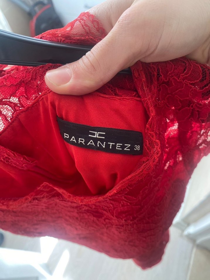 Kırmızı Dantel Midi Elbise - Görsel 2