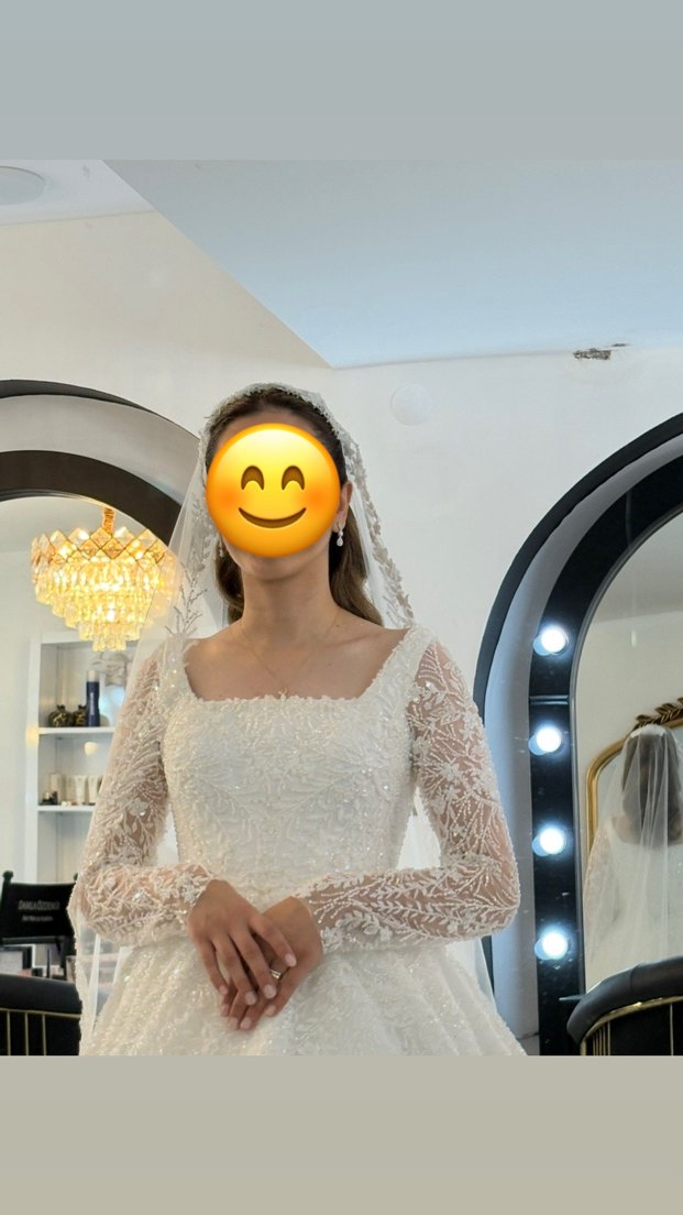 V Yakalı Uzun Kollu Prenses Gelinlik - Görsel 2