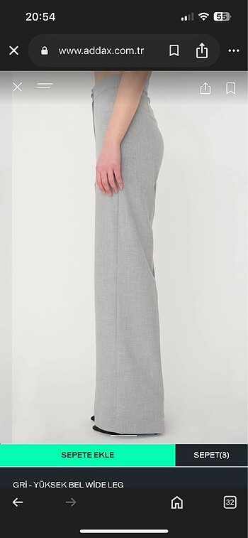 Addax Addax gri wide leg pantolon