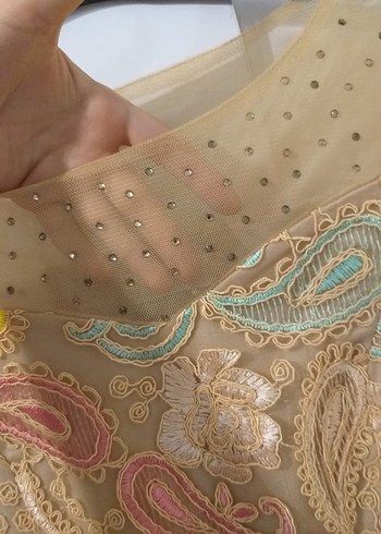 s Beden Nakışlı Dantel Detaylı somon renk Uzun Abiye Elbise