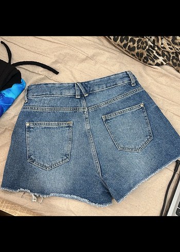 xs Beden Taşlı parlak Mavi Mini Denim Şort