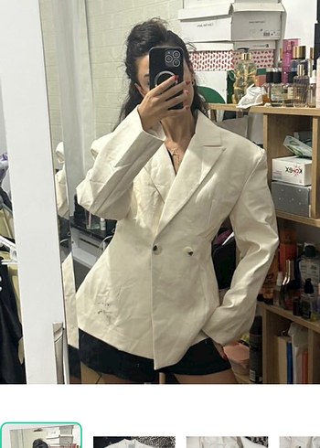 Zara Ekru Renk Deri Cift Sirali Blazer Ceket