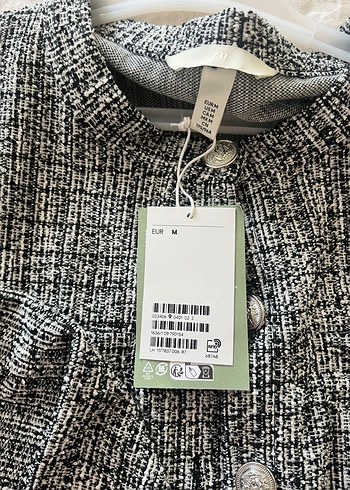 H&M Gri Parisian Stil Mini Keten Kadın Ceket H M