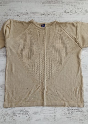 Bej Uzun Kollu Triko Kadın Kazak - Görsel 3