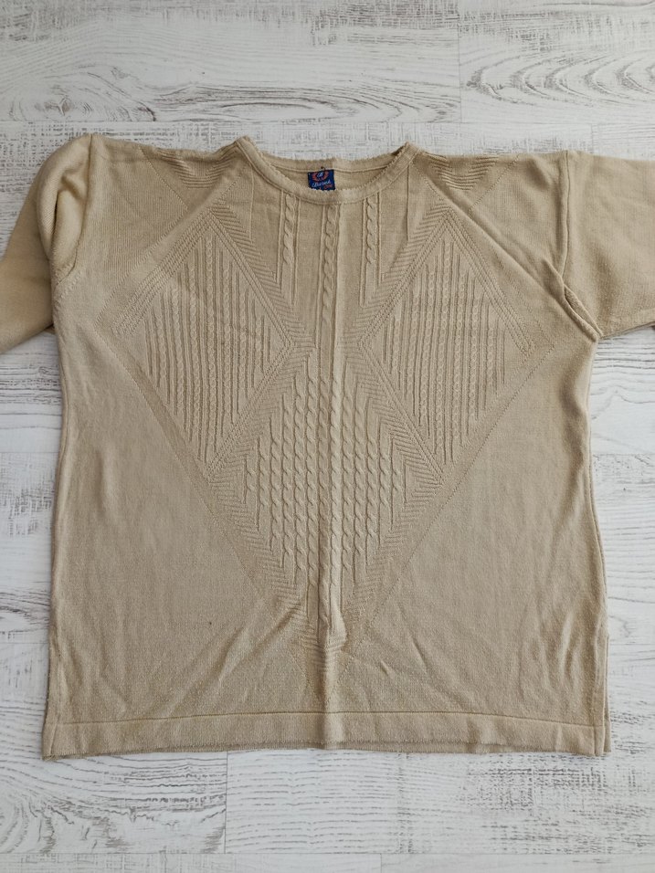 Bej Uzun Kollu Triko Kadın Kazak - Görsel 3