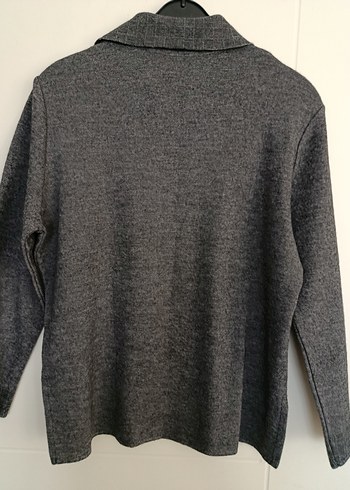 Gri Düğmeli Yün Kadın Kazak - Görsel 3