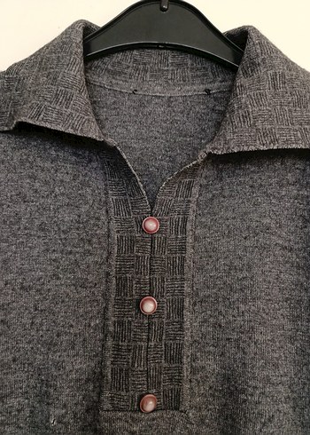 Gri Düğmeli Yün Kadın Kazak - Görsel 4