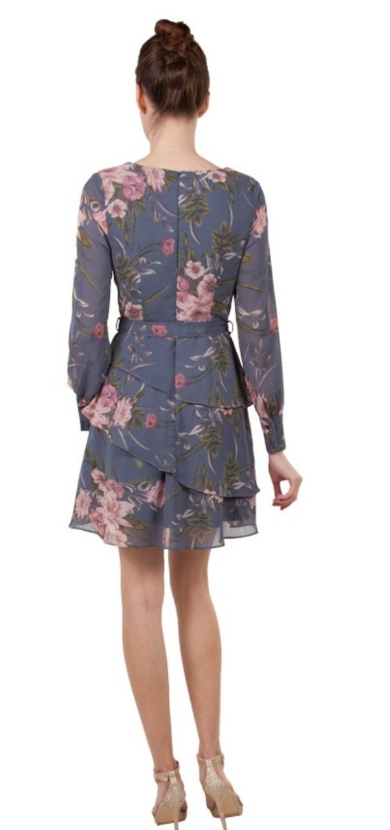 Uzun Kollu V Yaka Mini Bohem Elbise - Görsel 2