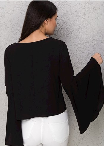 Siyah V Yakalı Salaş Kadın Bluz - Görsel 2