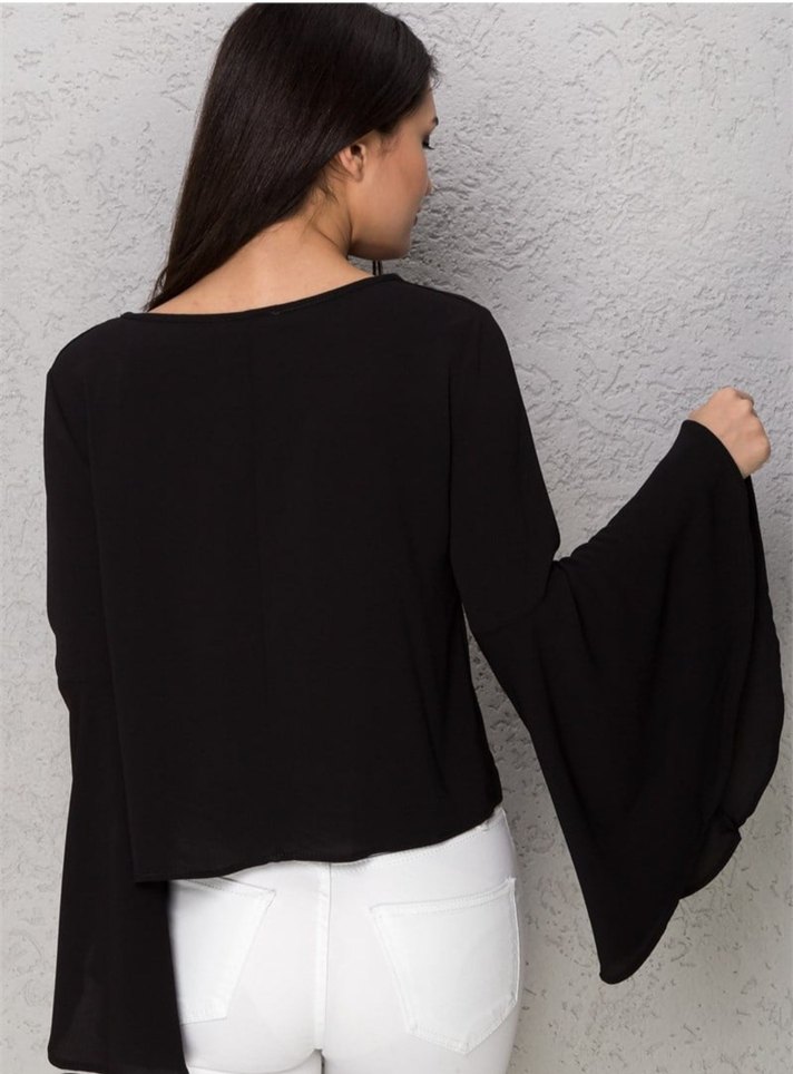 Siyah V Yakalı Salaş Kadın Bluz - Görsel 2