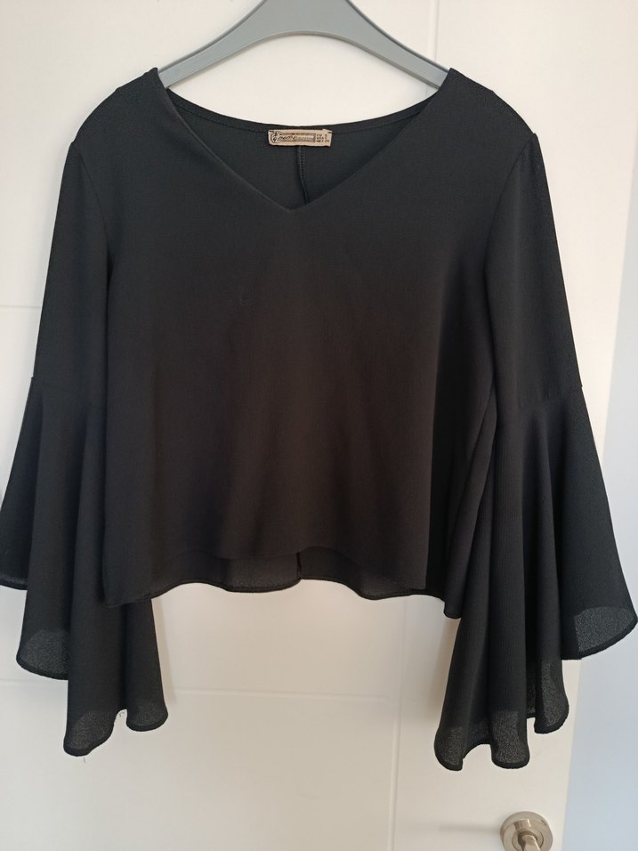 Siyah V Yakalı Salaş Kadın Bluz - Görsel 3