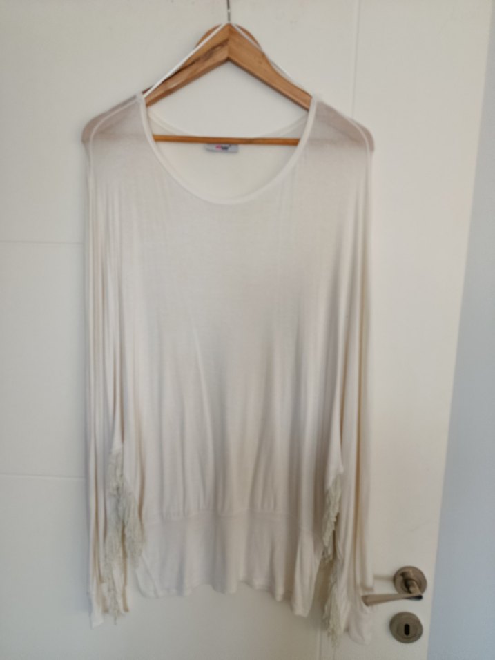 Beyaz  Bluz V Yaka - Görsel 2