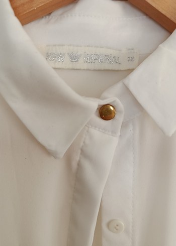 Düğmeli, Uzun Kollu Beyaz Baskılı Kadın Gömlek - Görsel 4