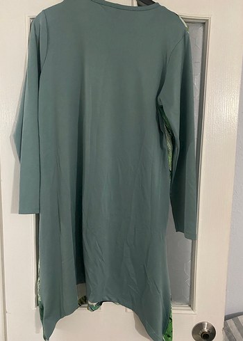 Önden Baskılı Salaş Tunik, Uzun Kollu, Haki - Görsel 2