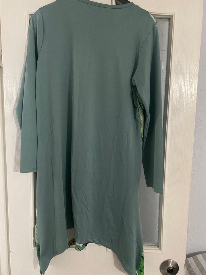 Önden Baskılı Salaş Tunik, Uzun Kollu, Haki - Görsel 2