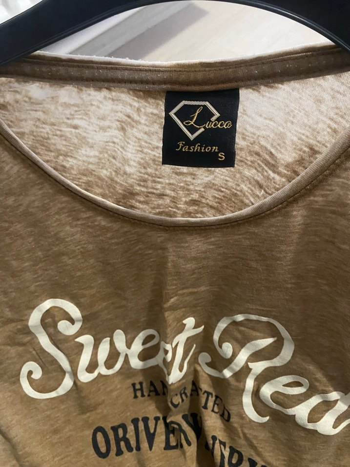 Kısa Kollu Vintage Süet Tişört - Görsel 3