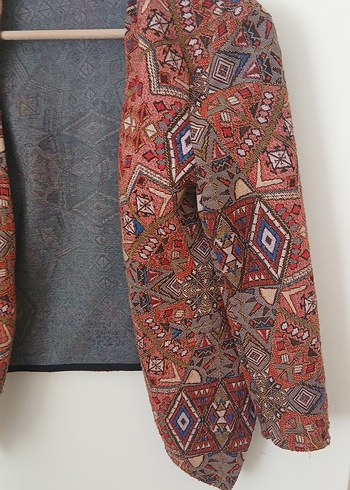 l Beden Bohem Çok Renkli Desenli Kadın Blazer Ceket