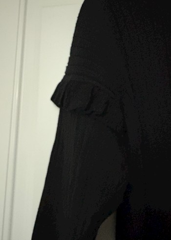 Uzun Kollu Siyah Pileli Uzun Elbise - Görsel 2