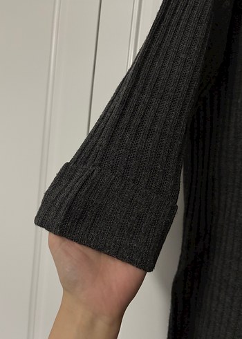 Gri Triko Uzun Keten Elbise - Görsel 2