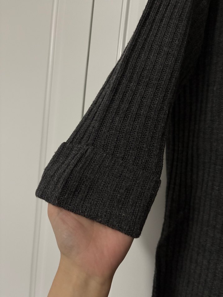 Gri Triko Uzun Keten Elbise - Görsel 2