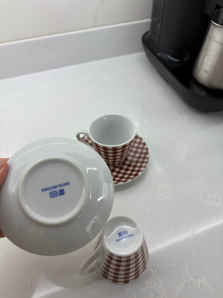 Bordo Ekose Desenli 2'li Kahve Fincanı Seti - Görsel 2