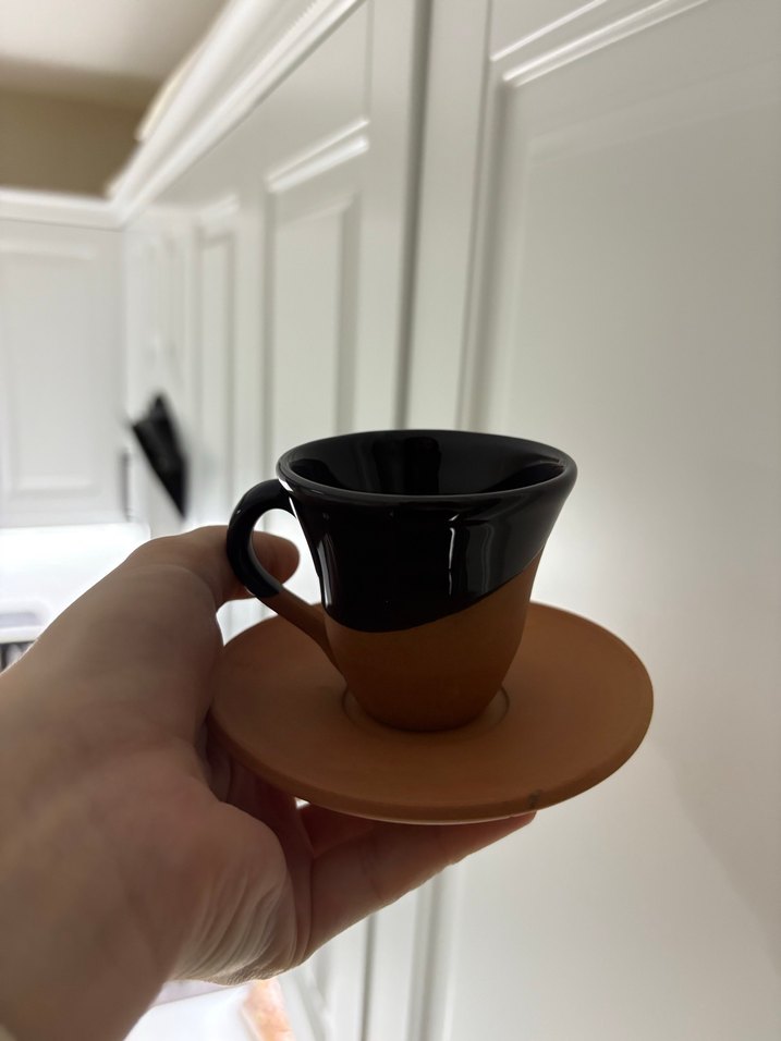 Kahverengi ve koyu renk seramik fincan seti - Görsel 3