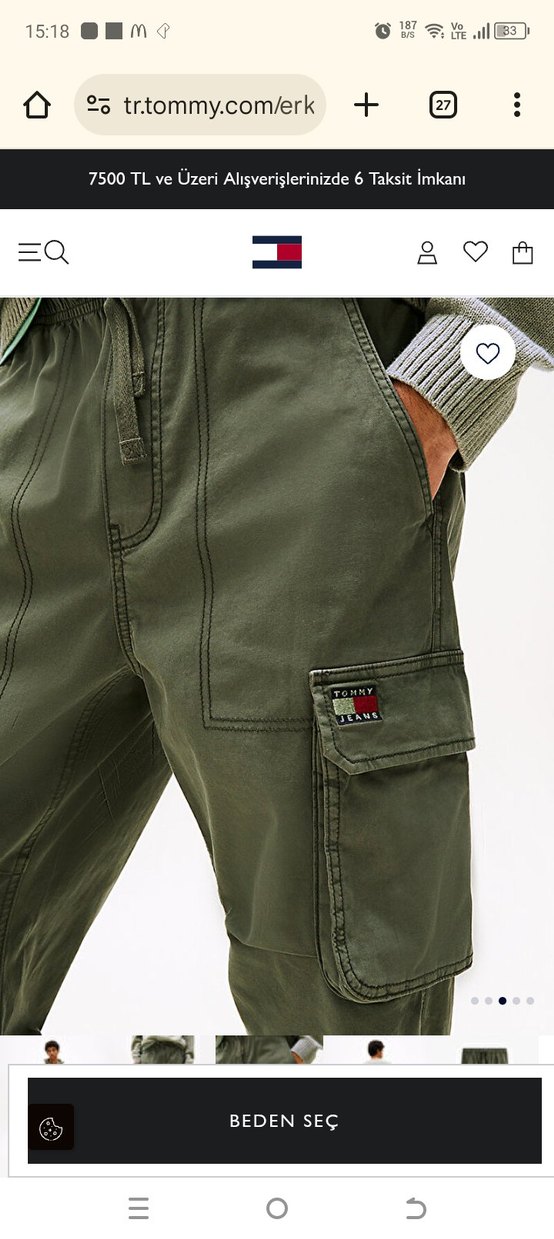 Tommy Hilfiger Haki Kemerli Regular Fit Kargo Pantolon - Görsel 3