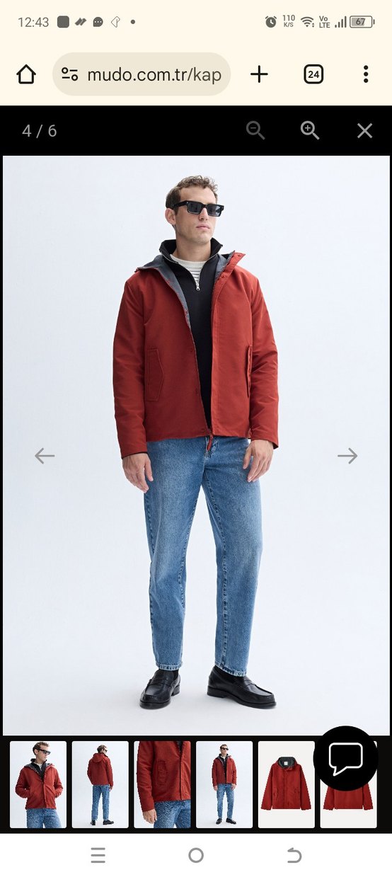 Mudo kiremit Kapüşonlu Erkek kısa parka - Görsel 5