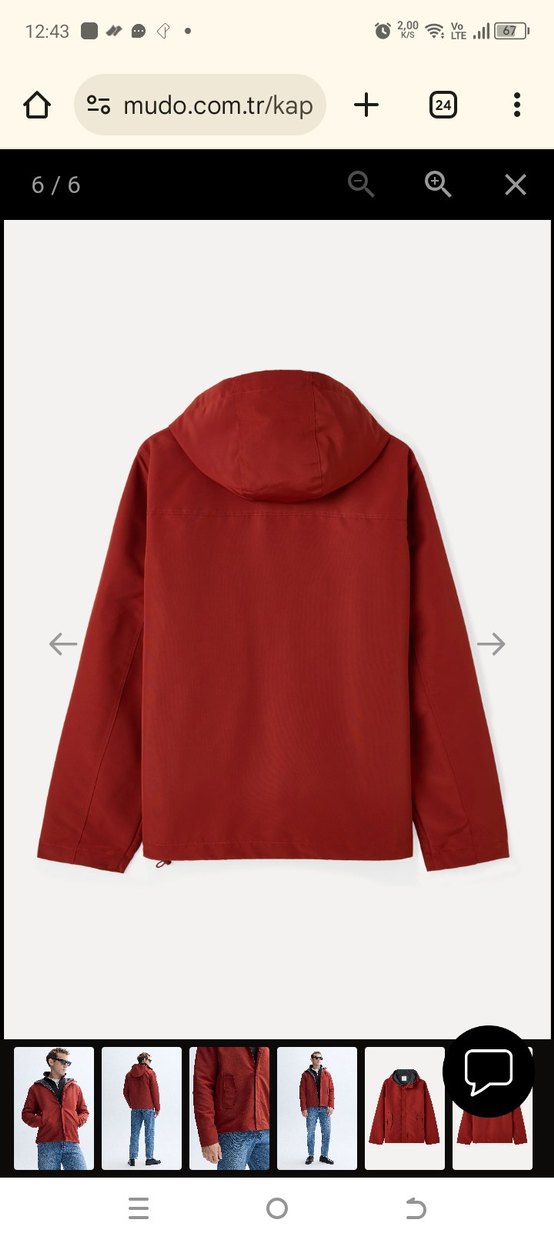 Mudo kiremit Kapüşonlu Erkek kısa parka - Görsel 3