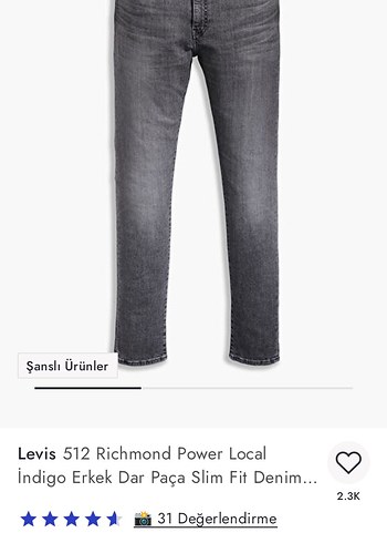Levis 512 Richmond Power Local Erkek Gri Kot Pantolon, 30/32 - Görsel 2