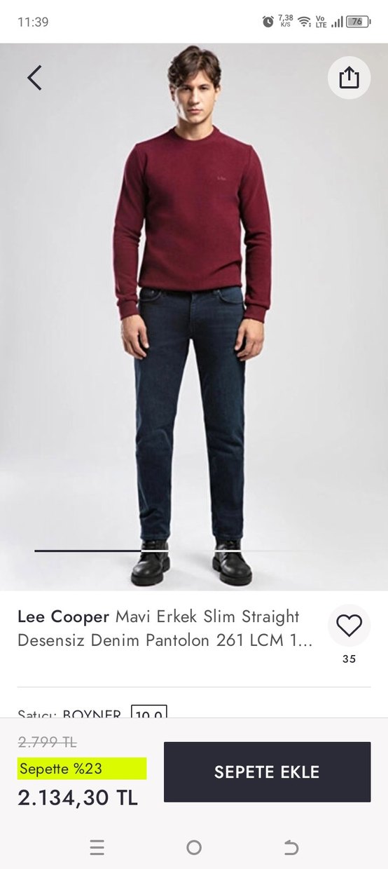 Lee Cooper Erkek Slim Straight Mavi Jean. 32/34 - Görsel 3